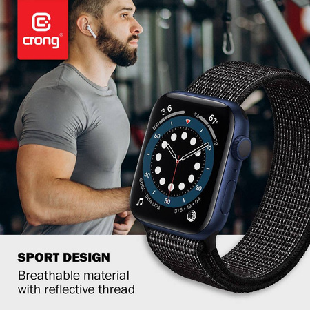 Crong Nylon Reflex - Pasek sportowy do Apple Watch 44/45/46/49 mm (czarny) (CRG-44RFB-BLK)