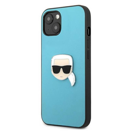 Karl Lagerfeld PU Leather Karl's Head Metal - Etui iPhone 13 mini (niebieski) (KLHCP13SPKMB)