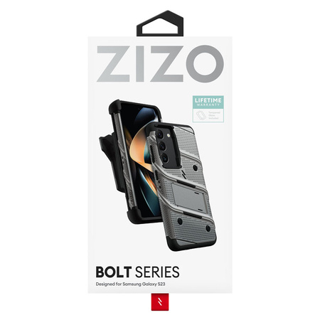 ZIZO BOLT Series - Pancerne etui Samsung Galaxy S23 ze szkłem 9H na ekran + uchwyt z podstawką (szary) (BOLT-SAMGS23-MGRBK)