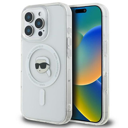 Karl Lagerfeld IML Metal Karl Head MagSafe - Etui iPhone 16 Pro (biały) (KLHMP16LHLSKIH)