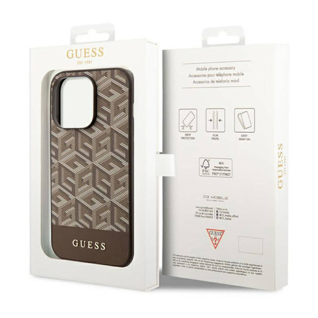 Guess GCube Stripes MagSafe - Etui iPhone 14 Pro Max (Brązowy) (GUHMP14XHGCFSEW)