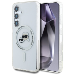 Karl Lagerfeld Button Karl & Choupette Heads Printed Logo MagSafe - Etui Samsung Galaxy S25 (biały) (KLHMS25SHLSKCH)