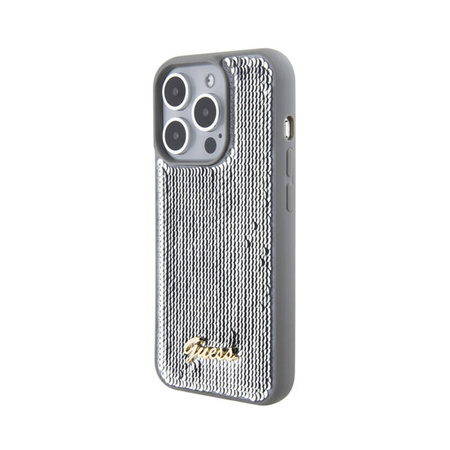Guess Sequin Script Metal - Etui iPhone 15 Pro (srebrny) (GUHCP15LPSFDGSS)