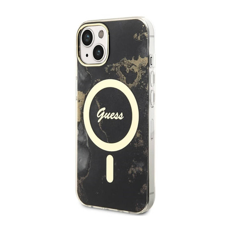 Guess Golden Marble MagSafe - Etui iPhone 14 Plus (Czarny) (GUHMP14MHTMRSK)