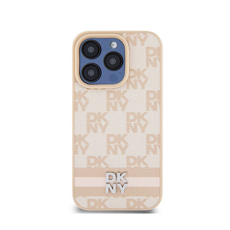DKNY Leather Checkered Mono Pattern & Printed Stripes - Etui iPhone 15 Pro Max (różowy) (DKHCP15XPCPTSSP)