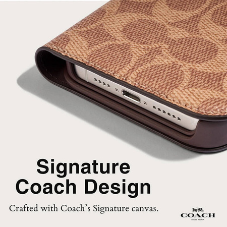 Coach Folio Signature C Case - Etui 2w1 z klapką iPhone 15 Pro (Tan) (CH052702)