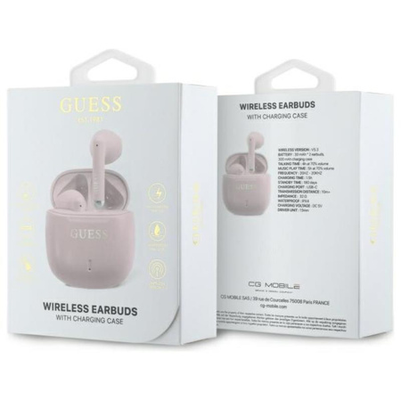 Guess Printed Classic Logo - Słuchawki Bluetooth TWS + etui ładujące (różowy) (GUTWSJ14ESGP)