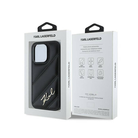 Karl Lagerfeld Diagonal Quilted Script - Etui iPhone 14 Pro (czarny) (KLHCP14LPQDSMGK)