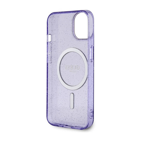Guess Glitter Gold MagSafe - Etui iPhone 14 (Purpurowy) (GUHMP14SHCMCGU)