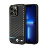 BMW Leather Carbon Blue Line – Etui iPhone 14 Pro (Czarny) (BMHCP14L22NBCK)