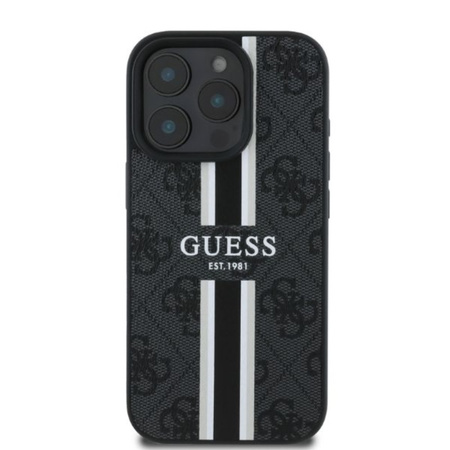 Guess 4G Printed Stripes MagSafe - Etui iPhone 16 Pro (czarny) (GUHMP16LP4RPSK)