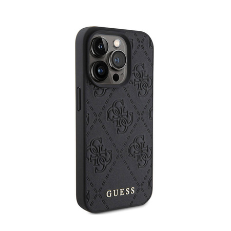 Guess Leather 4G Stamped - Etui iPhone 15 Pro (czarny) (GUHCP15LP4EPMK)