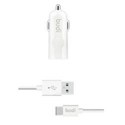 Budi - Ładowarka samochodowa USB + kabel USB-C (Biały) (BD062T)
