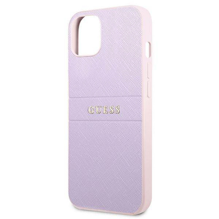 Guess Saffiano Hot Stamp & Metal Logo – Etui iPhone 13 mini (liliowy) (GUHCP13SPSASBPU)