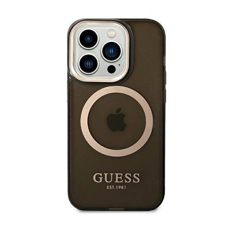 Guess Gold Outline Translucent MagSafe - Etui iPhone 14 Pro (czarny) (GUHMP14LHTCMK)