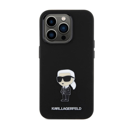 Karl Lagerfeld Silicone Ikonik Metal Pin - Etui iPhone 15 Pro (czarny) (KLHCP15LSMHKNPK)