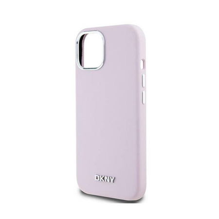 DKNY Liquid Silicone Small Metal Logo MagSafe - Etui iPhone 15 / 14 / 13 (różowy) (DKHMP15SSMCHLP)