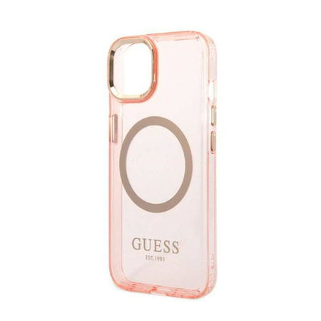Guess Gold Outline Translucent MagSafe - Etui iPhone 14 Plus (różowy) (GUHMP14MHTCMP)