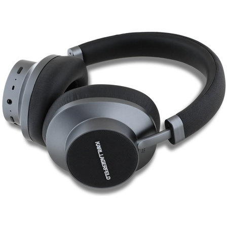 Karl Lagerfeld Saffiano Elongated - Bezprzewodowe słuchawki nauszne Bluetooth ANC + ENC (czarny) (KLBHP73PSACKMK)