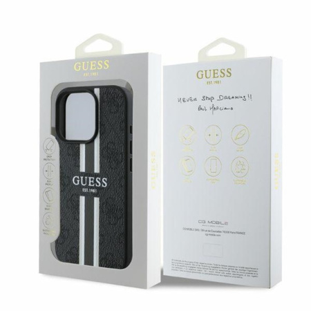 Guess 4G Printed Stripes MagSafe - Etui iPhone 16 Pro (czarny) (GUHMP16LP4RPSK)