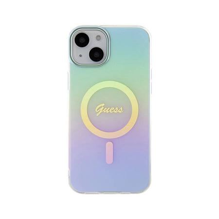 Guess IML Iridescent MagSafe - Etui iPhone 15 Plus (turkusowy) (GUHMP15MHITSQ)