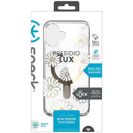 Speck Presidio Lux ClickLock & MagSafe - Etui iPhone 16 Plus (Sunshine Daisies / Clear / Gold) (150749-3257)
