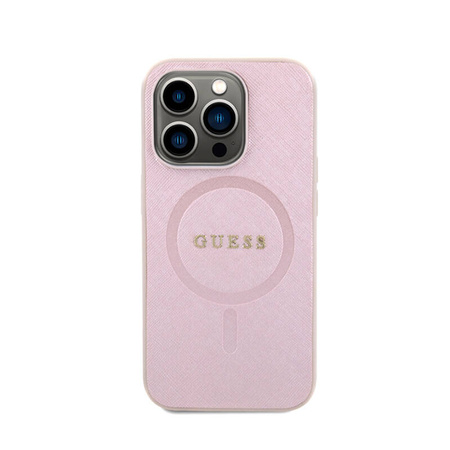 Guess Saffiano MagSafe - Etui iPhone 15 Pro (różowy) (GUHMP15LPSAHMCP)
