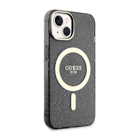 Guess Glitter Gold MagSafe - Etui iPhone 14 (Czarny) (GUHMP14SHCMCGK)