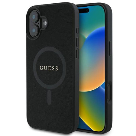 Guess Saffiano Classic Logo MagSafe - Etui iPhone 16 Plus (czarny) (GUHMP16MPSAHMCK)