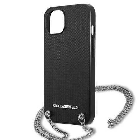 Karl Lagerfeld Leather Textured and Chain - Etui iPhone 13 mini (czarny) (KLHCP13SPMK)