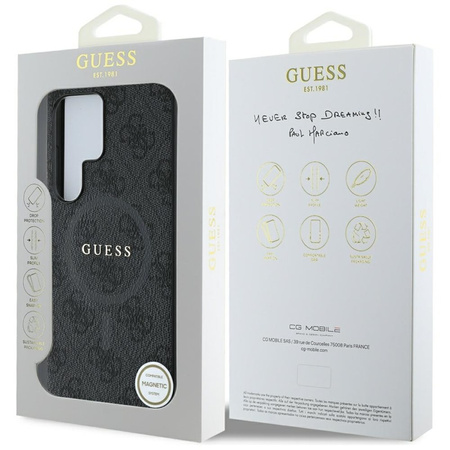 Guess Leather 4G Colored Ring Classic Logo MagSafe - Etui do Samsung Galaxy S25 Ultra (czarny) (GUHMS25LG4GFRK)
