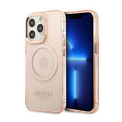 Guess Gold Outline Translucent MagSafe - Etui iPhone 13 Pro (różowy) (GUHMP13LHTCMP)