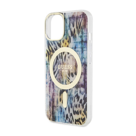 Guess Leopard MagSafe - Etui iPhone 14 (Niebieski) (GUHMP14SHLEOPWB)