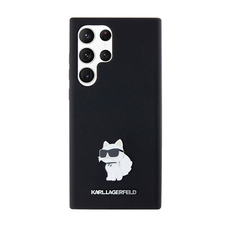 Karl Lagerfeld Silicone Choupette Metal Pin - Etui Samsung Galaxy S24 Ultra (czarny) (KLHCS24LSMHCNPK)
