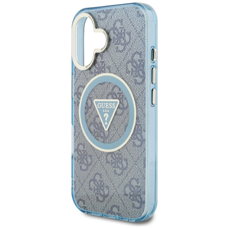 Guess IML Metal Glitter 4G Circle Triangle MagSafe - Etui do iPhone 16 (niebieski) (GUHMP16SHG4PRTGB)