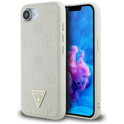 Guess Grained Hot Stamp Peony Triangle Logo MagSafe - Etui do iPhone 16e (beżowy) (GUHMPSE4PGBTME)