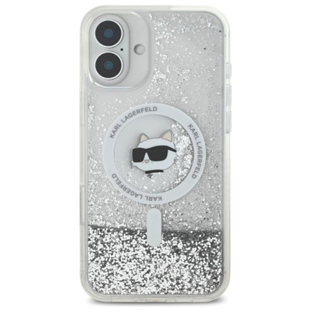 Karl Lagerfeld Liquid Glitter Choupette Head MagSafe - Etui iPhone 16 (przezroczysty) (KLHMP16SLGCHSGH)