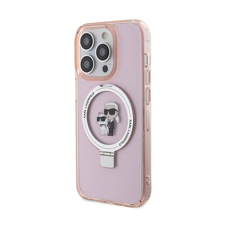 Karl Lagerfeld Ring Stand Karl & Choupette MagSafe - Etui iPhone 15 Pro (różowy) (KLHMP15LHMRSKCP)