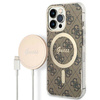 Guess Bundle Pack MagSafe 4G - Zestaw etui + ładowarka MagSafe iPhone 13 Pro (brązowy/złoty) (GUBPP13LH4EACSW)