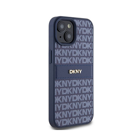 DKNY Leather Mono Stripe & Metal Logo - Etui iPhone 15 / 14 / 13 (niebieski) (DKHCP15SPRTHSLB)