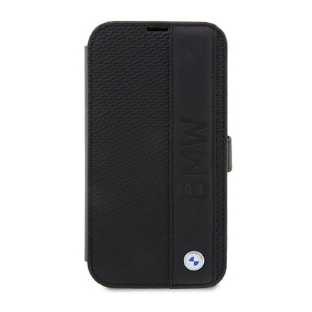 BMW Booktype Leather Textured & Stripe - Etui iPhone 14 Pro Max (czarny) (BMBKP14X22RDPK)