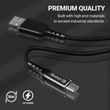 Crong Armor Link - Kabel 60W PD 3A USB-C do USB-C 25cm (czarny) (CRG-AL025USCC-BLK)