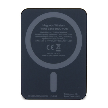 Guess Metal Script Logo MagSafe - Power Bank indukcyjny 5000 mAh 15W MagSafe (czarny) (GUPBM5ALGSGK)