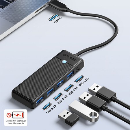 Orico Hub USB-C 4 porty USB-A 3.0 5Gbps czarny (PAPW4A-C3-015-BK-EP)