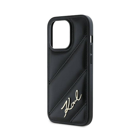 Karl Lagerfeld Diagonal Quilted Script - Etui iPhone 14 Pro Max (czarny) (KLHCP14XPQDSMGK)
