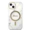 Guess Bundle Pack MagSafe IML Marble - Zestaw etui + ładowarka MagSafe iPhone 14 Plus (biały/złoty) (GUBPP14MHMEACSH)