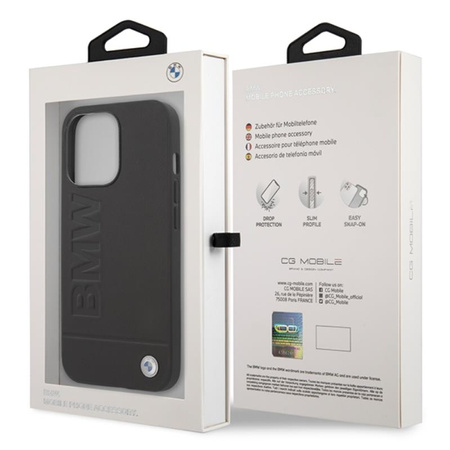 BMW Leather Hot Stamp MagSafe – Etui iPhone 14 Pro Max (Czarny) (BMHMP14XSLLBK)