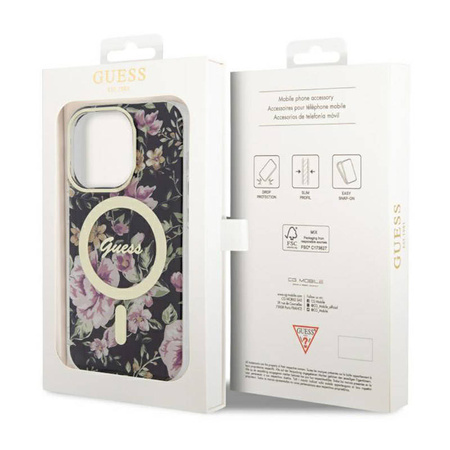 Guess Flower MagSafe - Etui iPhone 14 Pro (Czarny) (GUHMP14LHCFWSK)