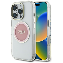 Guess IML Metal Colored Circle Classic Logo MagSafe - Etui do iPhone 16 Pro (różowy) (GUHMP16LHTDRCEDP)