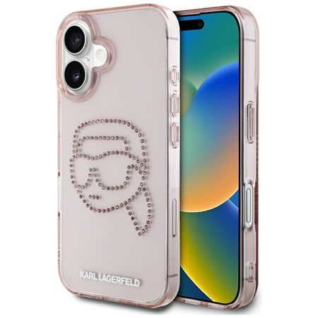 Karl Lagerfeld IML Rhinestones Karl Head - Etui do iPhone 16 (różowy) (KLHCP16SHKHDCELP)